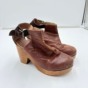 Free People Amber Orchard Brown Leather Suede Clog Women's Shoes EU 37 US 7 Boho